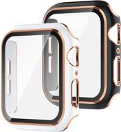 💫2-pack recoppa чехол для apple watch 38мм, розовое золотое кольцо и полное покрытие жесткого чехла из поликарбоната с закаленным стеклом для защиты экрана - защитный чехол для женщин и мужчин iwatch серии 3/2/1 (плюс черный / белый бампер) логотип