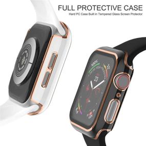 img 3 attached to 💫2-Pack Recoppa Чехол для Apple Watch 38мм, розовое золотое кольцо и полное покрытие жесткого чехла из поликарбоната с закаленным стеклом для защиты экрана - защитный чехол для женщин и мужчин iWatch серии 3/2/1 (плюс черный / белый бампер)