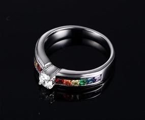 img 1 attached to 🌈 JAJAFOOK LGBT Rainbow CZ Cubic Zirconia Wedding Engagement Rings- 316L Stainless Steel for Gay and Lesbian Pride