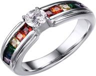 🌈 jajafook lgbt rainbow cz cubic zirconia wedding engagement rings- 316l stainless steel for gay and lesbian pride logo