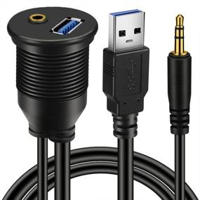 img 4 attached to 🔌 BATIGE USB 3.0 & 3.5mm Car Mount Flush Cable - Waterproof 3.5mm + USB3.0 AUX Extension for Car, Boat, and Motorcycle - 3ft