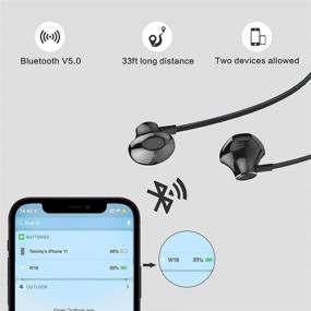 img 3 attached to Наушники MUBIAO Bluetooth Neckband V5.0 - легкие беспроводные спортивные наушники с микрофоном и 10-часовым временем работы, подходят для тренировок в зале, бега на улице и совместимы с iPhone, Samsung и Android (черного цвета).