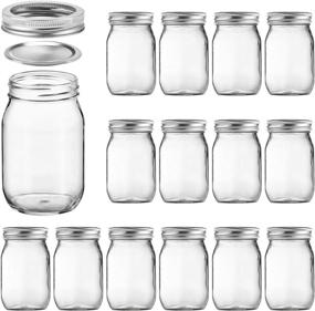 img 4 attached to 🍯 Premium Set of 15 Mason Jars with Airtight Lids - 16oz/500ml Clear Glass Jars for Jam, Honey, and Wedding/Shower Favors