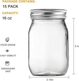 img 3 attached to 🍯 Premium Set of 15 Mason Jars with Airtight Lids - 16oz/500ml Clear Glass Jars for Jam, Honey, and Wedding/Shower Favors