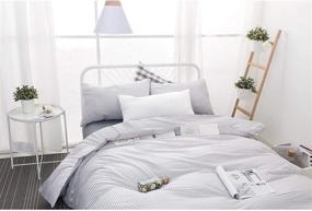 img 2 attached to 💤 Wake In Cloud - Grey & White Striped Duvet Cover Set: Elegant 100% Cotton Bedding with Grey Vertical Ticking Stripes Pattern on White – Queen Size Duvet Cover with Zipper Closure (3pcs)