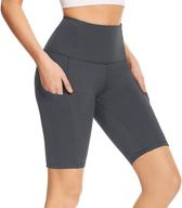 🩳 syrinx women's high waist biker shorts with pockets - tummy control and stretchy yoga shorts for workout and running logo