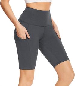 img 4 attached to 🩳 Syrinx Women's High Waist Biker Shorts with Pockets - Tummy Control and Stretchy Yoga Shorts for Workout and Running