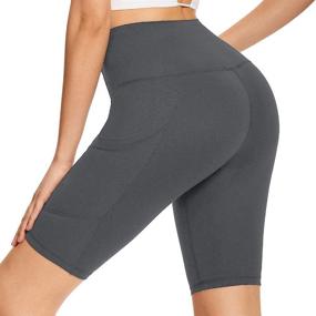 img 3 attached to 🩳 Syrinx Women's High Waist Biker Shorts with Pockets - Tummy Control and Stretchy Yoga Shorts for Workout and Running