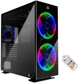 img 4 attached to 💻 NexiGo Stellar Черный ATX Mid-Tower игровой корпус для настольного компьютера, закаленные стеклянные панели 4-х сторон, предустановленные 200-мм светодиодные RGB-вентиляторы с пультом дистанционного управления, поддержка 360-мм жидкостного охлаждения.