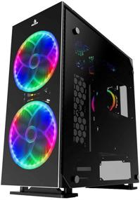 img 2 attached to 💻 NexiGo Stellar Черный ATX Mid-Tower игровой корпус для настольного компьютера, закаленные стеклянные панели 4-х сторон, предустановленные 200-мм светодиодные RGB-вентиляторы с пультом дистанционного управления, поддержка 360-мм жидкостного охлаждения.