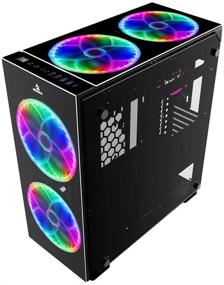 img 1 attached to 💻 NexiGo Stellar Черный ATX Mid-Tower игровой корпус для настольного компьютера, закаленные стеклянные панели 4-х сторон, предустановленные 200-мм светодиодные RGB-вентиляторы с пультом дистанционного управления, поддержка 360-мм жидкостного охлаждения.