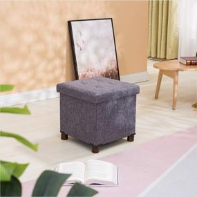 img 3 attached to Stylish and Functional Grey Storage Ottoman 🪑 with Wooden Legs for Living Room and Bedroom