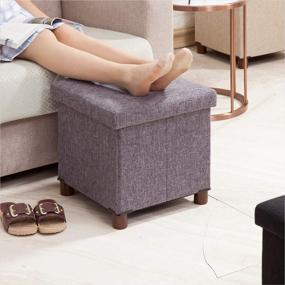 img 1 attached to Stylish and Functional Grey Storage Ottoman 🪑 with Wooden Legs for Living Room and Bedroom