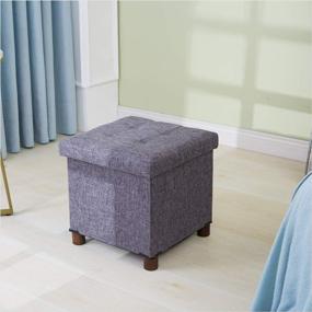 img 2 attached to Stylish and Functional Grey Storage Ottoman 🪑 with Wooden Legs for Living Room and Bedroom