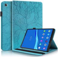 turquoise pu leather folio stand cover shell with pencil holder and card slot for lenovo tab m10 fhd plus (2nd gen) tb-x606f / tb-x606x tablet (2020) logo