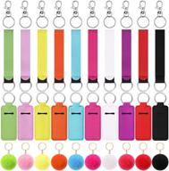 👝 40-piece chapstick holder keychain lip balm wristlet keychain lipstick sleeve clip-on pouch, pom keychains with fluffy ball and circle keyring (colorful styling) logo