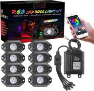 🌈 waterproof rgb led rock light kit - auto power plus neon lights with bluetooth - strobe underglow rgb led lights for off road car, truck, atv, boat, motorcycle - 8 pods logo