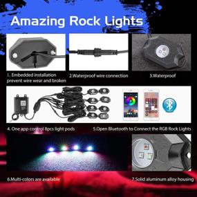 img 2 attached to 🌈 Waterproof RGB LED Rock Light Kit - Auto Power Plus Neon Lights with Bluetooth - Strobe Underglow RGB LED Lights for Off Road Car, Truck, ATV, Boat, Motorcycle - 8 Pods