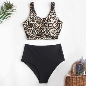 img 2 attached to 👙 Stylish ZAFUL Knotted Tankini Swimsuit in White Dalmatian Print - Trendy Women's Clothing
