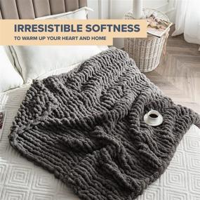 img 3 attached to 🛋️ Soft Chenille Yarn Chunky Knit Blanket Throw - 50"x60" - Machine Washable Crochet Cable Knit Throw Blanket for Couch, Bed (Slate Grey)
