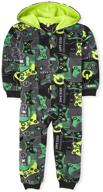 👦 boys' long sleeve video game print fleece hooded one piece pajamas by the children's place logo