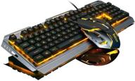 iron orange yellow gaming keyboard mouse combo - full size metallic backlit keyboard with color changing led light, usb gamer keyboard for prime xbox one, ps4 logo