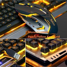 img 2 attached to Iron Orange Yellow Gaming Keyboard Mouse Combo - Full Size Metallic Backlit Keyboard with Color Changing LED Light, USB Gamer Keyboard for Prime Xbox One, PS4