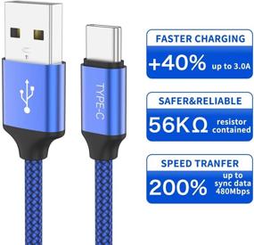 img 2 attached to Переносной USB-C зарядник с коротким кабелем, OneKer (2 шт. по 1 футу) - быстрая зарядка, плетеный нейлоновый шнур для Samsung Galaxy S9 S8 Plus Note 9 8, LG G5 G6 V20 30, Google Pixel 2 XL, портативное зарядное устройство (синий)