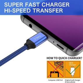img 1 attached to Переносной USB-C зарядник с коротким кабелем, OneKer (2 шт. по 1 футу) - быстрая зарядка, плетеный нейлоновый шнур для Samsung Galaxy S9 S8 Plus Note 9 8, LG G5 G6 V20 30, Google Pixel 2 XL, портативное зарядное устройство (синий)