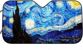 img 4 attached to 🌌 DPIST Van Gogh Starry Sky Car Windshield Sun Shade - Keep Your Vehicle Cool and Protected from UV Sun and Heat
