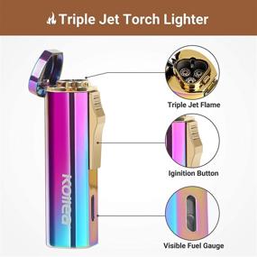 img 3 attached to 🔥 Kollea Torch Lighter - Triple Jet Windproof Refillable Butane Lighter, Rainbow Pocket Lighter with Adjustable Flame - Ideal Gift for Men on Birthday, Christmas (Butane Gas Excluded)