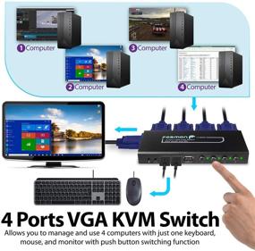 img 3 attached to Fosmon 4-Port VGA KVM Switch with USB Hubs, Audio Output, VGA Cables - 2048x1536@500MHz DDC - Share 4 Computers, Monitor & USB Devices (Mouse, Keyboard, Printer) - for PC Laptop Desktop