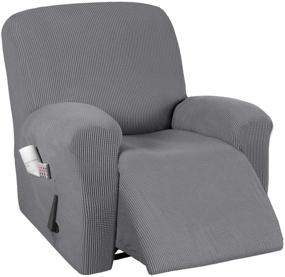 img 4 attached to 🪑 Protective Grey Jacquard Recliner Chair Cover with Side Pocket - Elastic Bottom Slipcover for Stretch Recliner Chairs - Thick Soft Furniture Protector - 1 Piece Slipcover