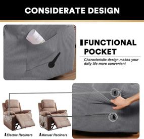 img 1 attached to 🪑 Protective Grey Jacquard Recliner Chair Cover with Side Pocket - Elastic Bottom Slipcover for Stretch Recliner Chairs - Thick Soft Furniture Protector - 1 Piece Slipcover