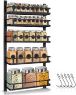 adjustable spice rack organizer, g-ting 5 tier wall mounted spice shelf with 5 hooks, dual-use seasoning holder racks for kitchen cabinet pantry door bathroom, black logo