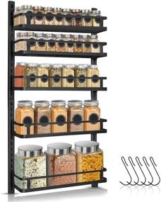 img 4 attached to Adjustable Spice Rack Organizer, G-TING 5 Tier Wall Mounted Spice Shelf with 5 Hooks, Dual-use Seasoning Holder Racks for Kitchen Cabinet Pantry Door Bathroom, Black