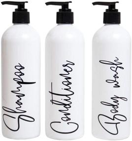 img 4 attached to 💦 3-Pack Modern White Shampoo Bottles with Pump: Dispensers for Shampoo, Conditioner, and Body Wash