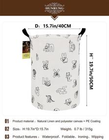 img 3 attached to 🧺 HUNRUNG Laundry Hamper: Spacious Canvas Toy Organizer for Dorms, Kids' Rooms, and Bathrooms