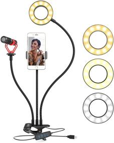 img 4 attached to 📸 Movo Desk Ring Light with Stand, Phone Holder, and VXR10 Video Microphone - Compatible with iPhone and Android Smartphones, Ideal Smartphone Video Recording Kit for Vlogging and YouTube Equipment