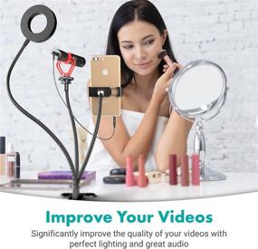 img 3 attached to 📸 Movo Desk Ring Light with Stand, Phone Holder, and VXR10 Video Microphone - Compatible with iPhone and Android Smartphones, Ideal Smartphone Video Recording Kit for Vlogging and YouTube Equipment