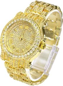 img 3 attached to Metaltree98 Techno Pave 7341 G Men's Hip Hop Full Stone Metal Band Watch Gold Plated - A Stylish Statement with Bling