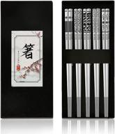 🥢 metal reusable chopsticks with engraved korean pattern - 5 pair/set stainless steel chopstick pack for easy cleaning logo