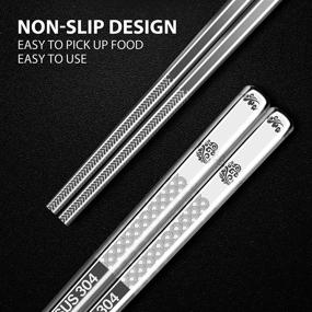 img 1 attached to 🥢 Metal Reusable Chopsticks with Engraved Korean Pattern - 5 Pair/Set Stainless Steel Chopstick Pack for Easy Cleaning