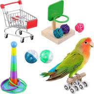 bird training toy set: 6-piece parrot intelligence toys - mini shopping cart, roller skate, basketball, stacking rings, bell balls - ideal trick tabletop toys for parrots and birds logo