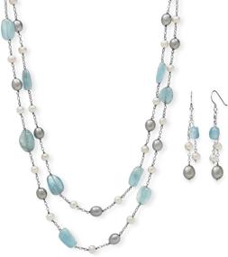 img 4 attached to 💦 Ожерелье с цепями Belacqua Aquamarine & Cultured Freshwater Pearl Station Chain