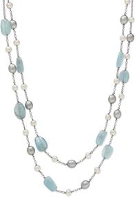 img 3 attached to 💦 Ожерелье с цепями Belacqua Aquamarine & Cultured Freshwater Pearl Station Chain