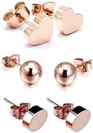 💖 ctja 18k rose gold plated titanium steel classic heart round bean 6mm ball stud earrings set - ideal gift for women and girls logo