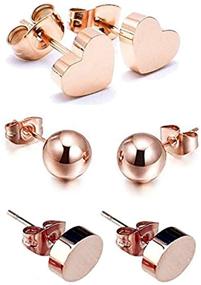 img 4 attached to 💖 CTJA 18K Rose Gold Plated Titanium Steel Classic Heart Round Bean 6mm Ball Stud Earrings Set - Ideal Gift for Women and Girls