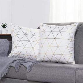 img 2 attached to 🛋️ UINI Set of 2 Gold Foil Decorative Throw Pillow Covers, 18x18 Inch Modern Geometric Pillow Case, Luxury Velvet Square Pillowcases Cushion Covers for Couch, Living Room (White)