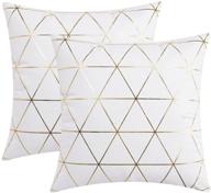 🛋️ uini set of 2 gold foil decorative throw pillow covers, 18x18 inch modern geometric pillow case, luxury velvet square pillowcases cushion covers for couch, living room (white) logo